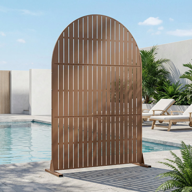 Privacy Metal Screen Fence Panel Horizontal Stripe Pattern, Brown