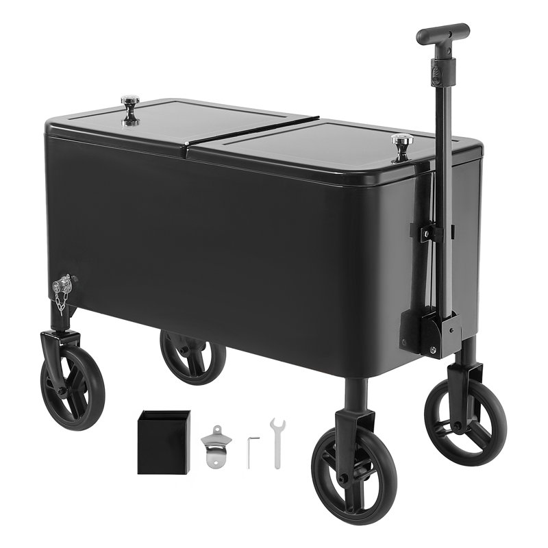 80QT Rolling Ice Chest on Wheels Drink Cooler Cart with Telescopic Handle