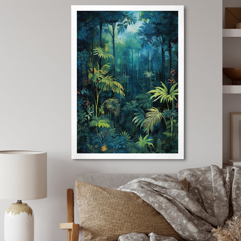 Jungle Expedition - Art mural forêt, Cadre simple blanc, H 20 po x l 12 po x P 1 po