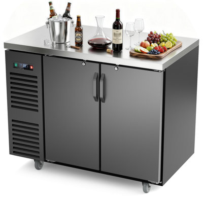 Coolski 48 in. W 15.1 cu. ft. Commercial Solid Door Under Back Bar Cooler Refrigerator in Black Stainless Steel | Fridge.com