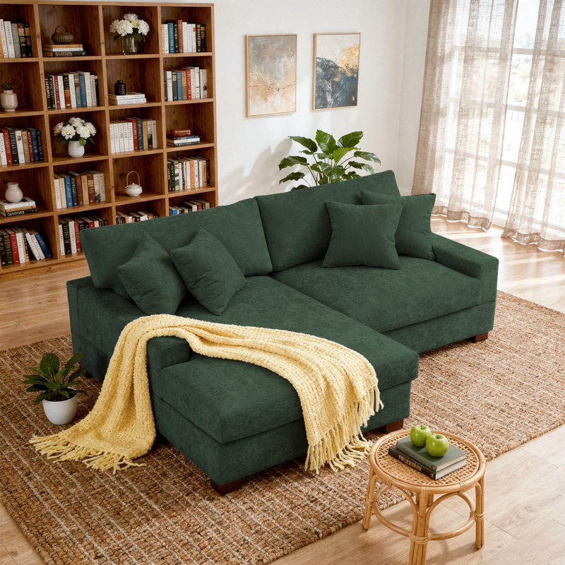 Canapé modulaire en chenille 2 pièces, Chenille verte, Face à la gauche