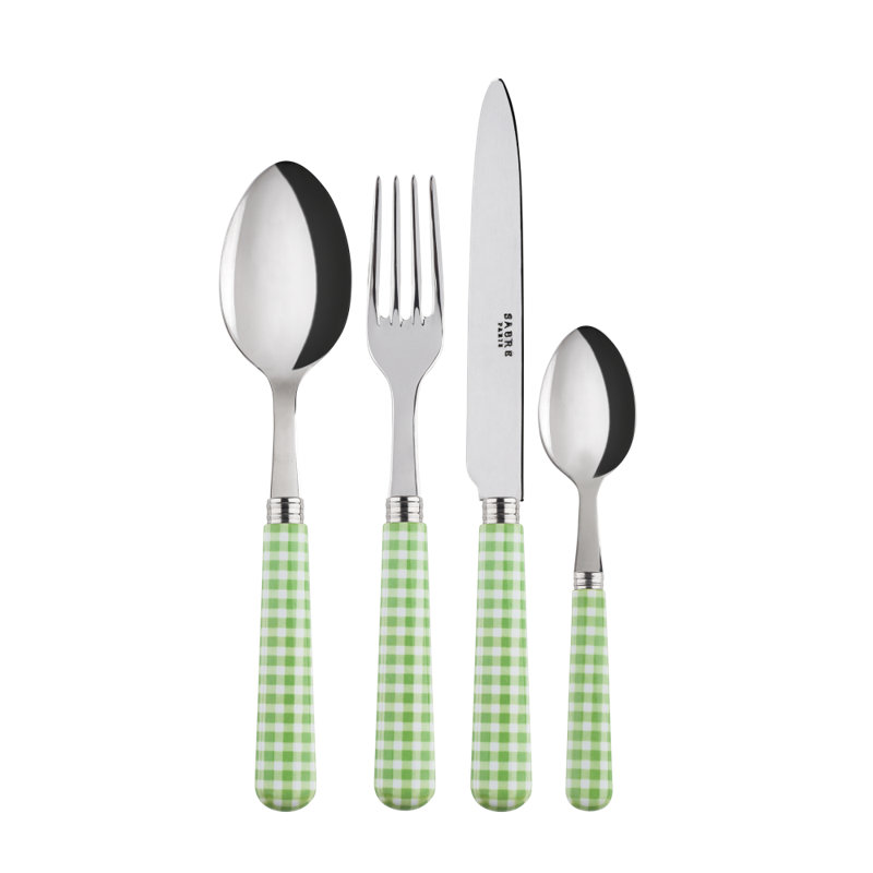 Sabre Paris - 24 Pieces Cutlery Set Gingham, Garden Green