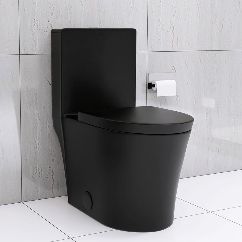 Toilette noire matte avec double chasse, 1,1 / 1,6, salle de bain allongée en noir, utilisation écoénergétique, Noir mat
