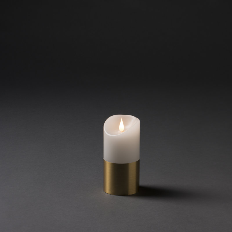 Unscented Flameless Pillar Candle, 15.5cm H x 7.5cm W x 7.5cm D, Brass