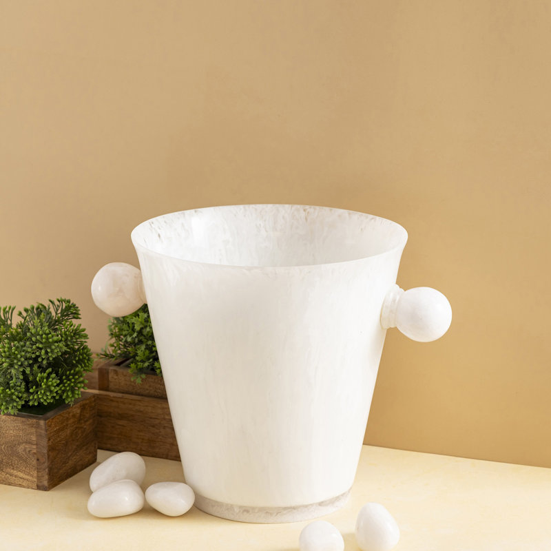 Seau à glace en résine avec poignées, Blanc