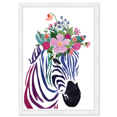 Animaux, zèbre floral, impression sur papier noir tropical