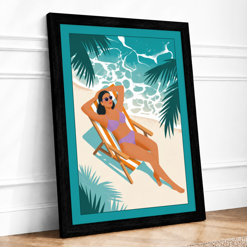 Poolside Repose Tropical - Framed Print, A4 - 29.7 x 21.0 cm, Black