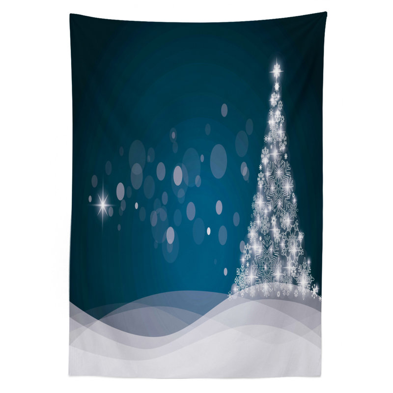 Fantasy Backdrop Abstract Xmas Tree Dreamlike Snowflakes Dots Wintertime Tablecloth, 72" x 52"