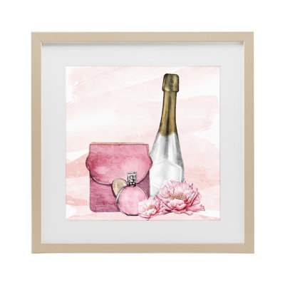Glam Time Champagne Framed Print Under Glass, design by Kim Allen
