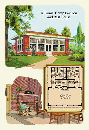 «A touristique camp pavillon et maison de repos» par Geo E. Miller, publicité vintage