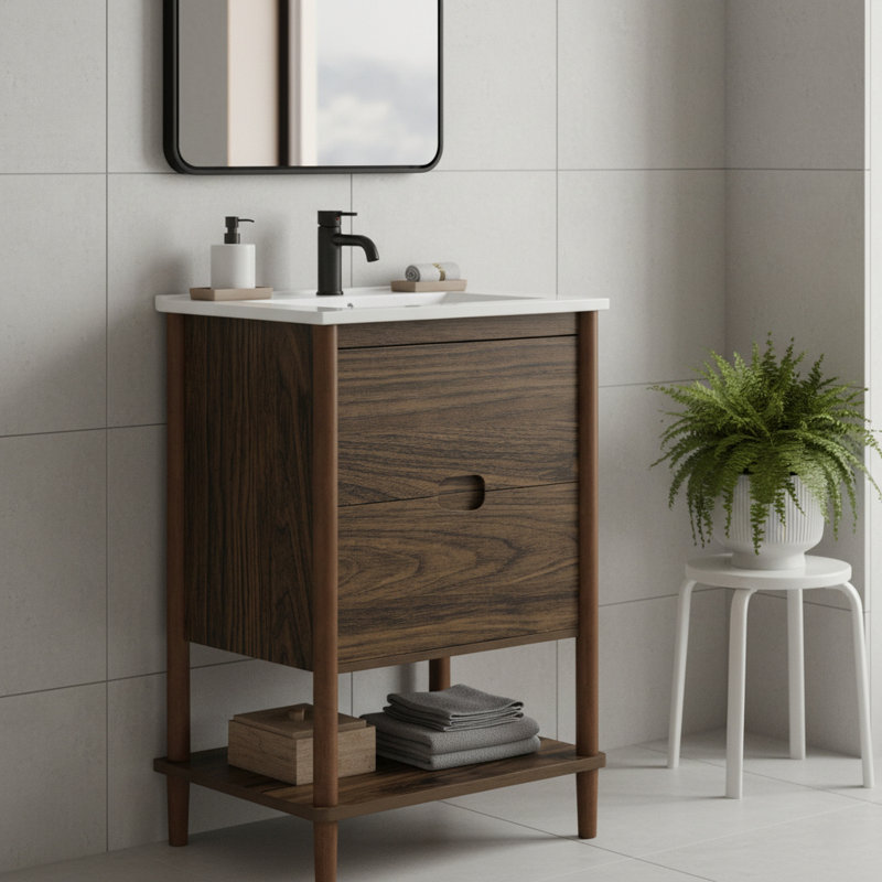 Meuble-lavabo simple en bois 24 po avec deux tiroirs Timar