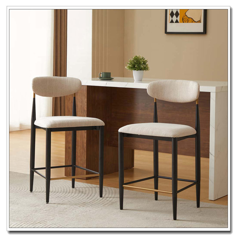 Tabouret de comptoir rembourré sans accoudoirs avec structure en métal, Black