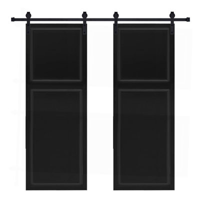 Double 2 panneaux modernes de 84 po x 42 po Porte de grange coulissante en bois de noyer noir avec ensemble de quincaillerie