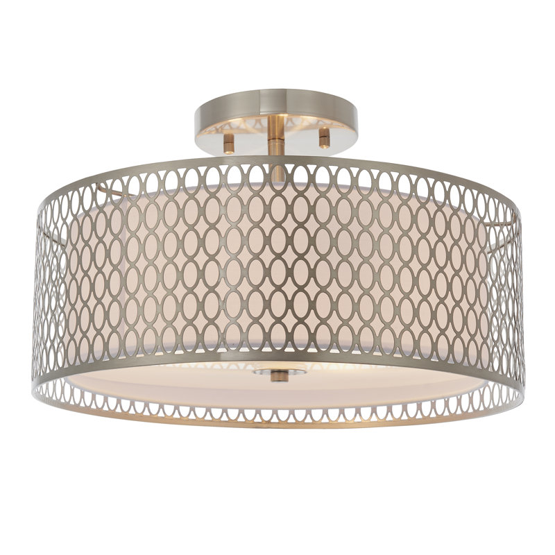 Erika Semi Flush Mount, Satin Nickel/White Fabric/Frosted Glass