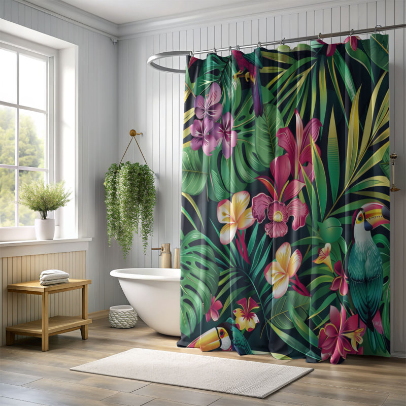 Pink Tropics - Rideau de douche Premium, H 74 po x l 71 po