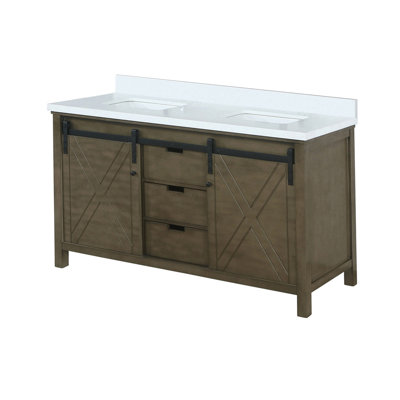 Rustic Brown Double Bath Vanity 60 in. W x 22 in. D, with Cultured Marble Countertop
