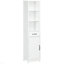 Armoire de rangement mince, armoire de salle de bain haute, tour à linge avec 3 tablettes ouvertes, tiroir, porte encastrée et tablette réglable