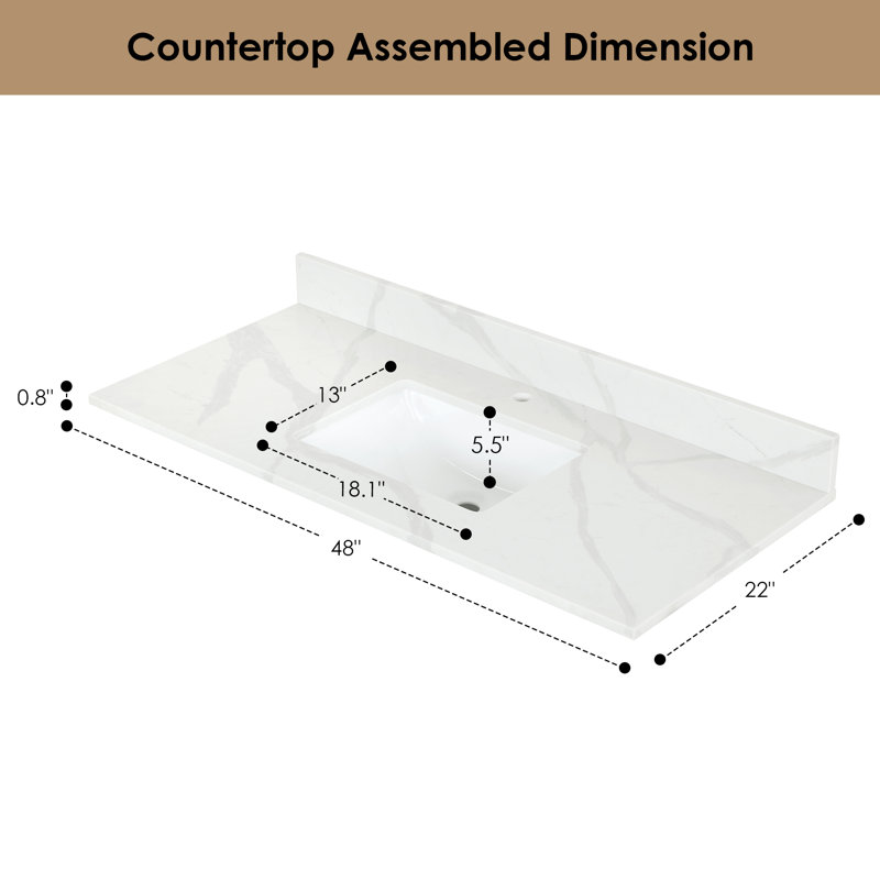 Arbios 48" Calacatta White Quartz Vanity Top with Sink