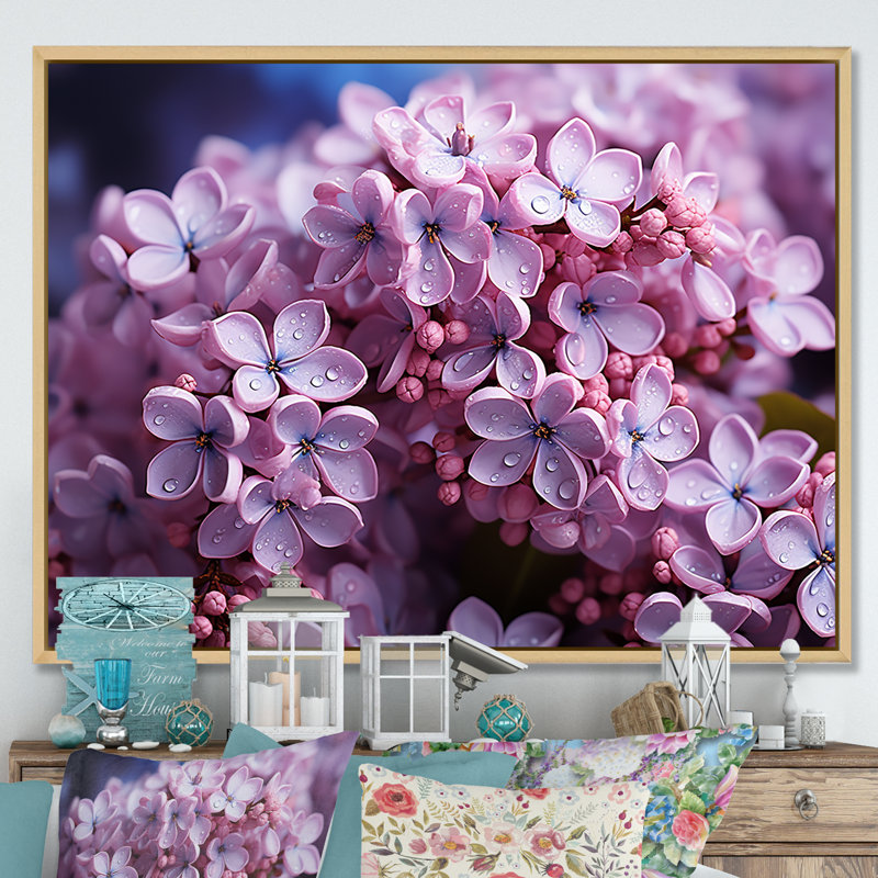Lilas roses photo harmonie sur toile, Cadre naturel flottant, H 24 po x l 32 po x P 1 po