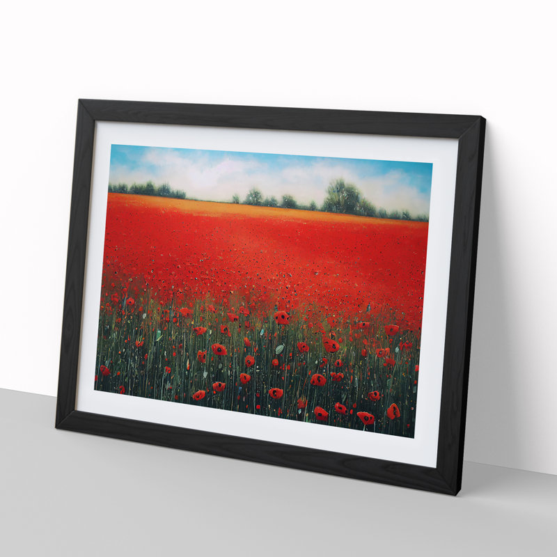 Enthralling Poppies Flowers - Single Picture Frame Print, 46cm H x 64cm W x 2cm D, Black