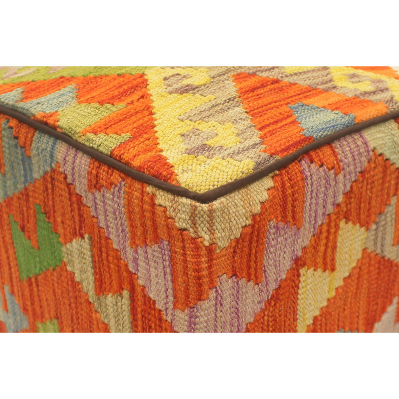 Aprea Upholstered Ottoman, Rust/Blue/Gold/Beige Wool