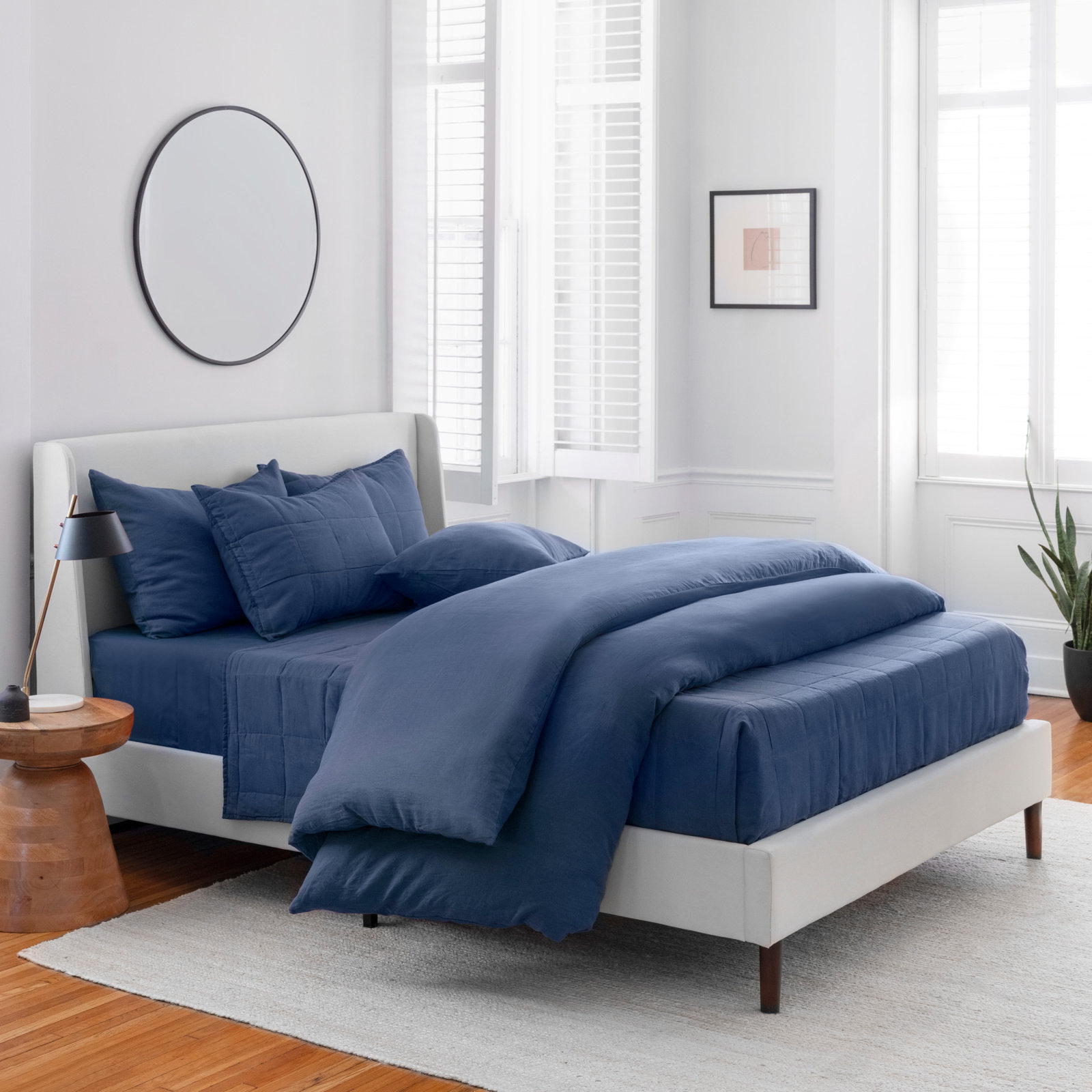 Kamau Linen Quilt Set, King, True Navy
