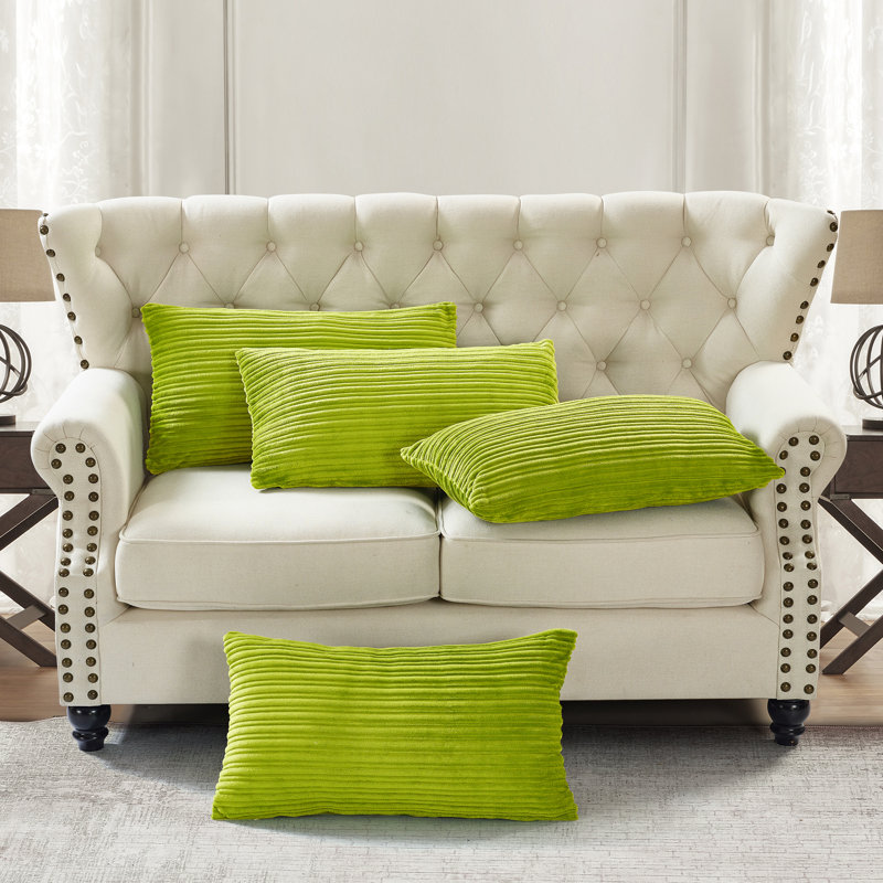 Ribbed Flannel Striped Pillow Cover, Dark Citron
