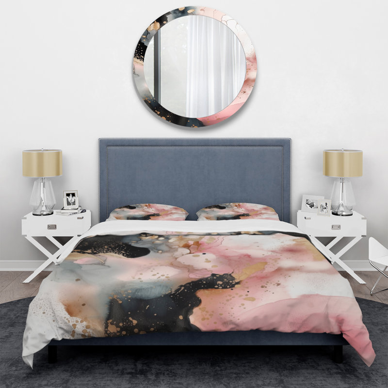 Ensemble de housse de couette rose et or texturé Marble Texture II, Housse de couette pour grand lit et 2 taies décor