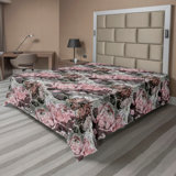 Ambesonne Flowers Flat Sheet Soft Spring Garden Roses Dried Rose and Grey