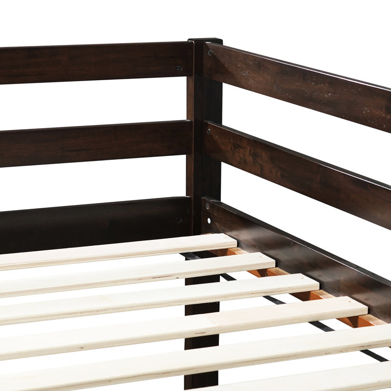 Lit simple au-dessus d'un lit mezzanine, fabrication en bois d'hévéa pour une expérience de sommeil sécuritaire, Espresso