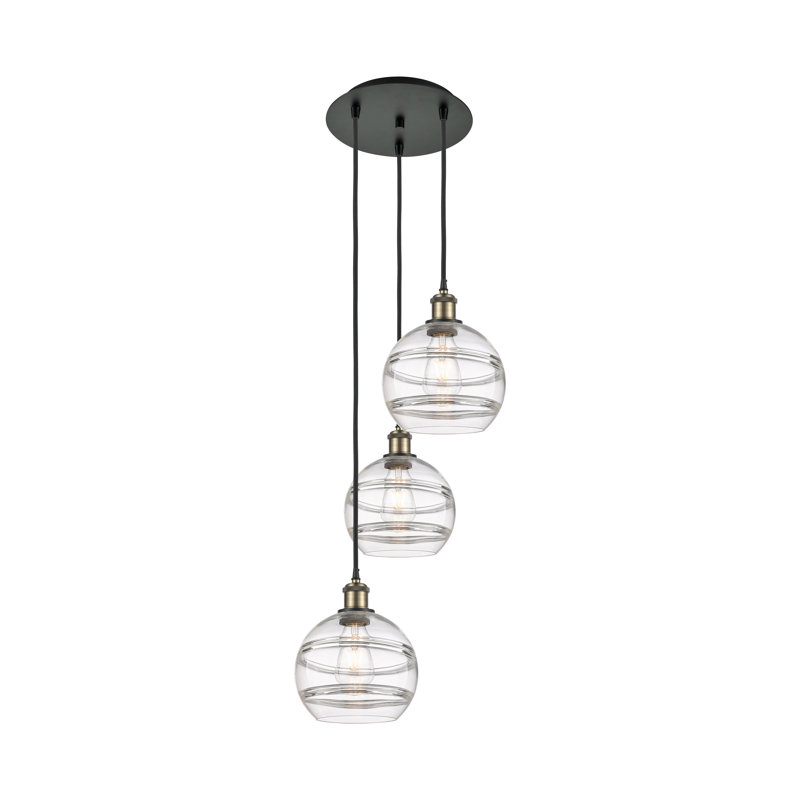 Chartoff 3 - Light Cluster Pendant, 30.38" H x 14.5" W x 14.5" D, Clear, Black Antique Brass