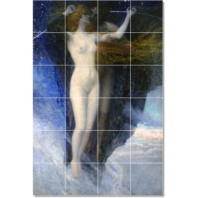 Carreau de céramique décorative 17 po x 25,5 po 4,25 po x 4,25 po, Eduard Veith, peinture de nu W23234