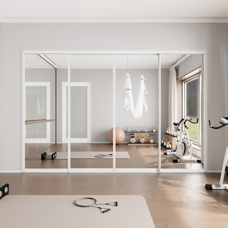 Portes de placard coulissantes à miroir en aluminium blanc corps entier 120 po x 80 po H 1 po avec quincaillerie d'installation sans assemblage requis