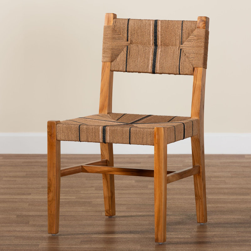 Hornersville Bohemian Paper Loom And Mahogany Wood Dining Chair, Brown