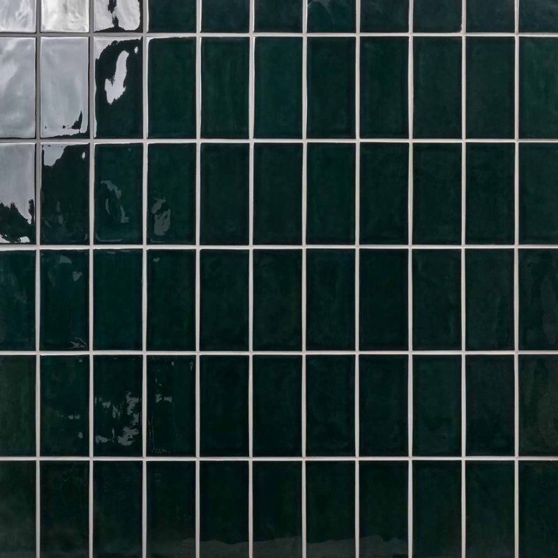 Nabi Subway 4.5x9 Subway Polished Glass Tile, Midnight Blue Green