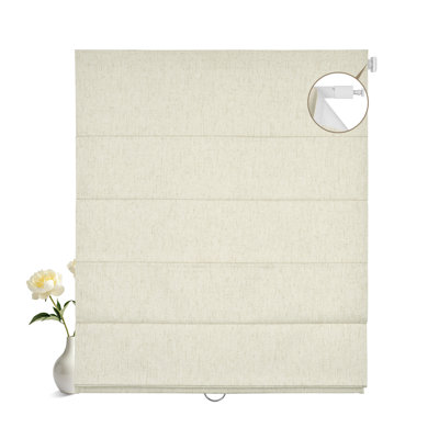 No Drill Blackout Linen Roman Shade, Beige,70"W×48"H