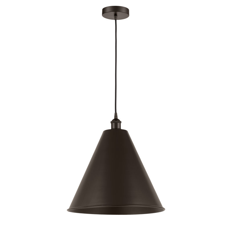 Luminaire suspendu conique 1 lumière, Bronze huilé, Brun foncé, H 18,75 po x l 16 po x P 16 po