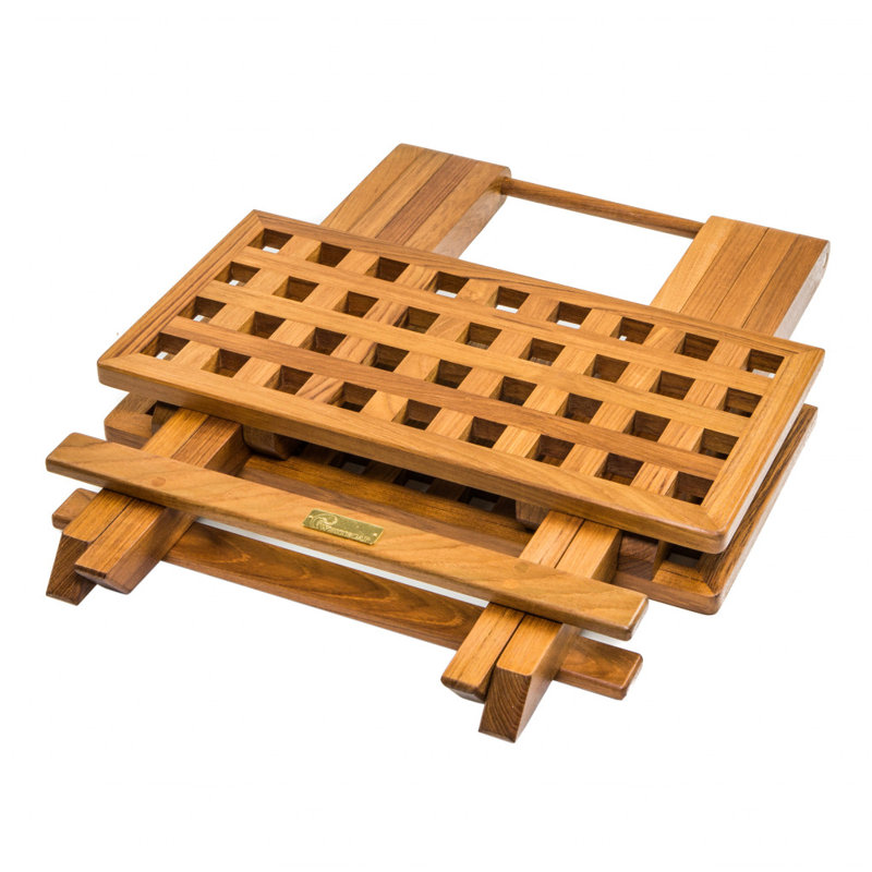 Brown Teak Wood Square Folding End Table, 18.5" Height