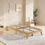 Base de lit plateforme en bois, pieds en bois et support central en métal robuste, lattes en bois, aucun sommier requis-129632074-129632075