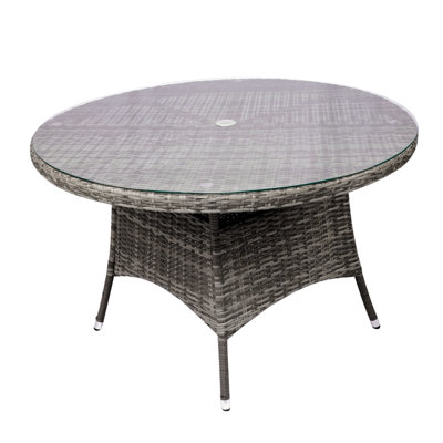 Round Aluminum Wicker Dining Table With Umbrella Hole (47.24" Diameter X 28.35" H)