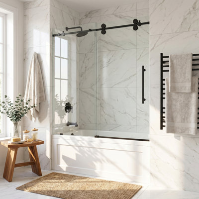 Elan 56-60" W x 66" H Sliding Frameless Tub Door with 3/8" Clear Glass