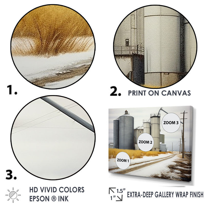 Usine, paysage d'hiver en toile I, bâtiments et paysages urbains, Cadre doré simple, H 30 po x l 40 po x P 1,5 po