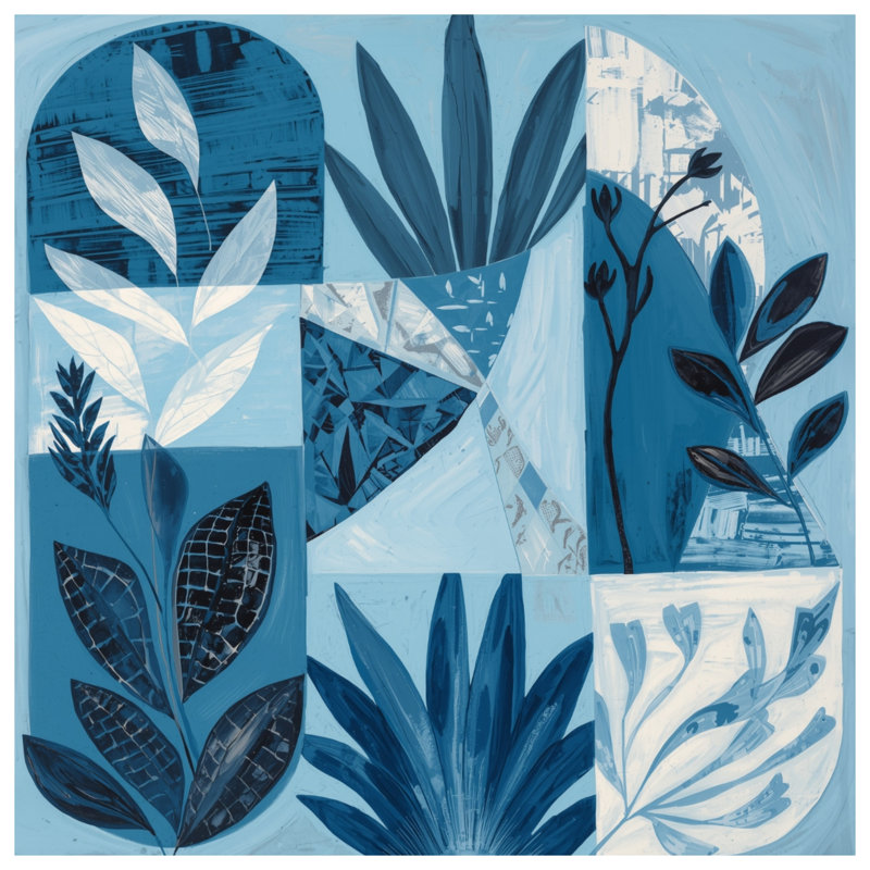 Tapis de bain Blue Botanical Collage, L 24 po x L 17 po