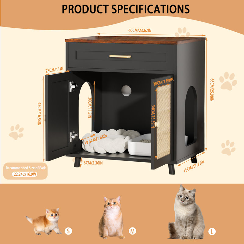 Enceinte de lit pour chat moderne en bois 23,6 po Tucker Murphy Pet ™ avec tiroir, noir