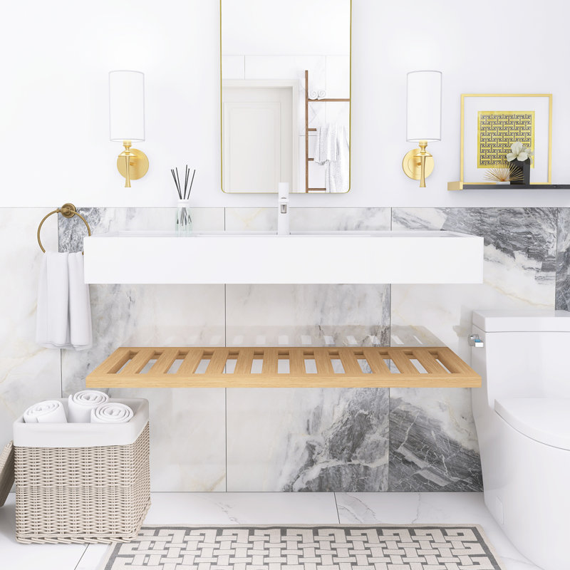 47,24 po X P 18,11 po P 8,15 po Meuble-lavabo mural simple H en bois naturel avec acrylique blanc