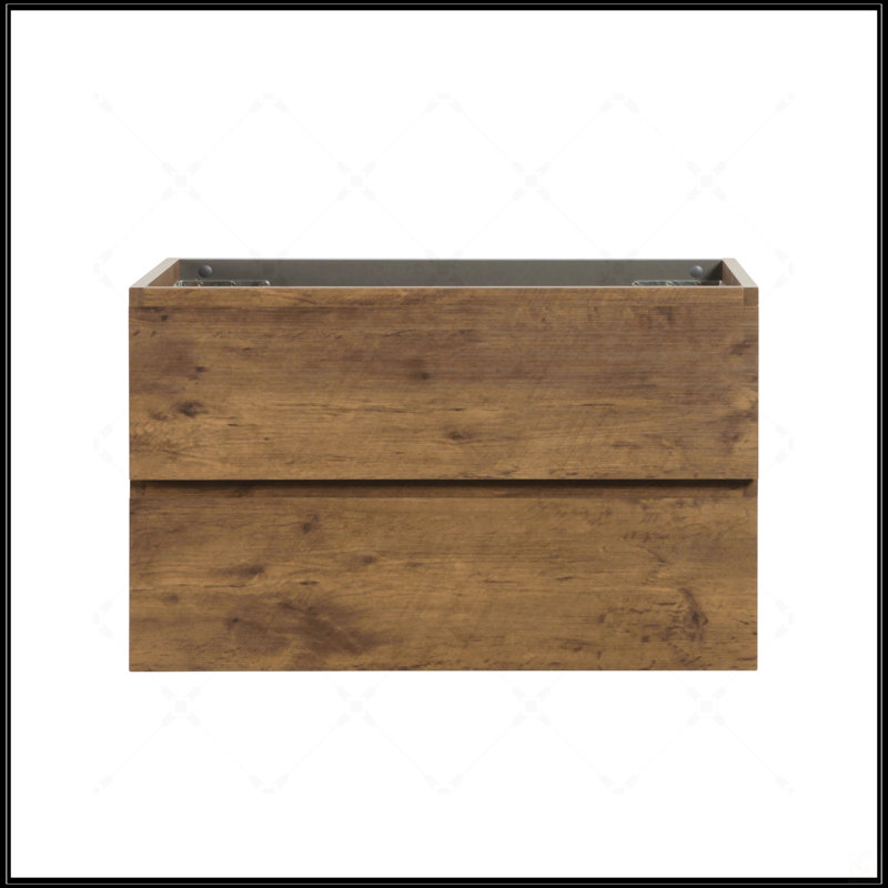 Armoire murale élégante avec deux tiroirs, finition noyer et mécanisme de fermeture en douceur pour les salles de bain modernes