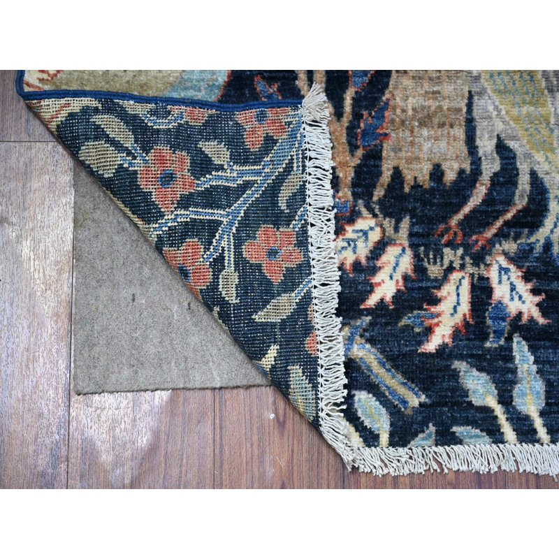 Tapis oriental bleu en laine noué à la main 2 pi 10 po x 4 pi 9 po - MOA10288501