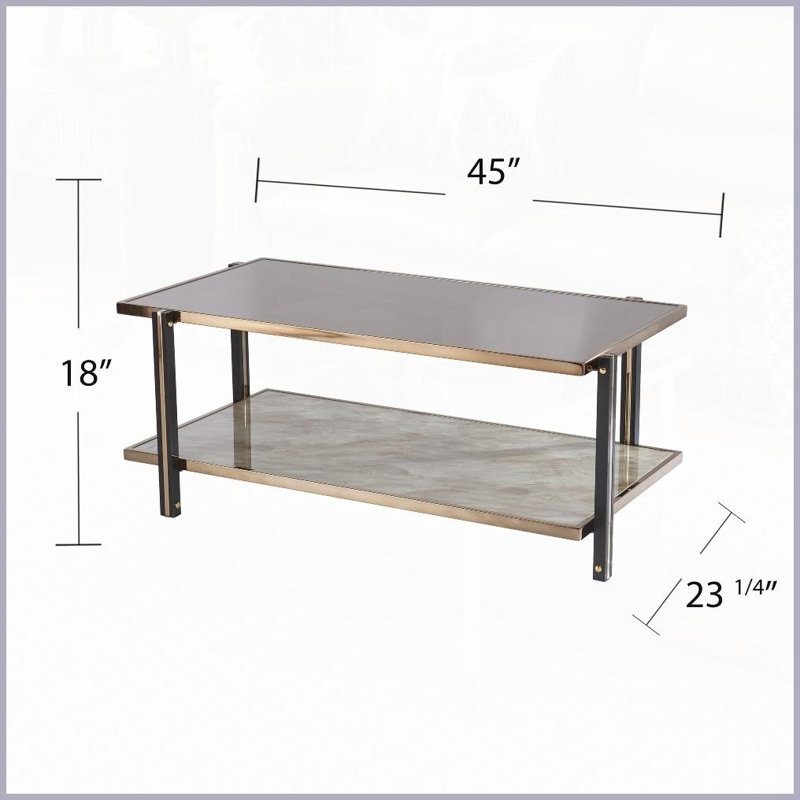 Table basse à miroir avec cadre champagne - Rangement peu encombrant pour le salon, élégance élégante