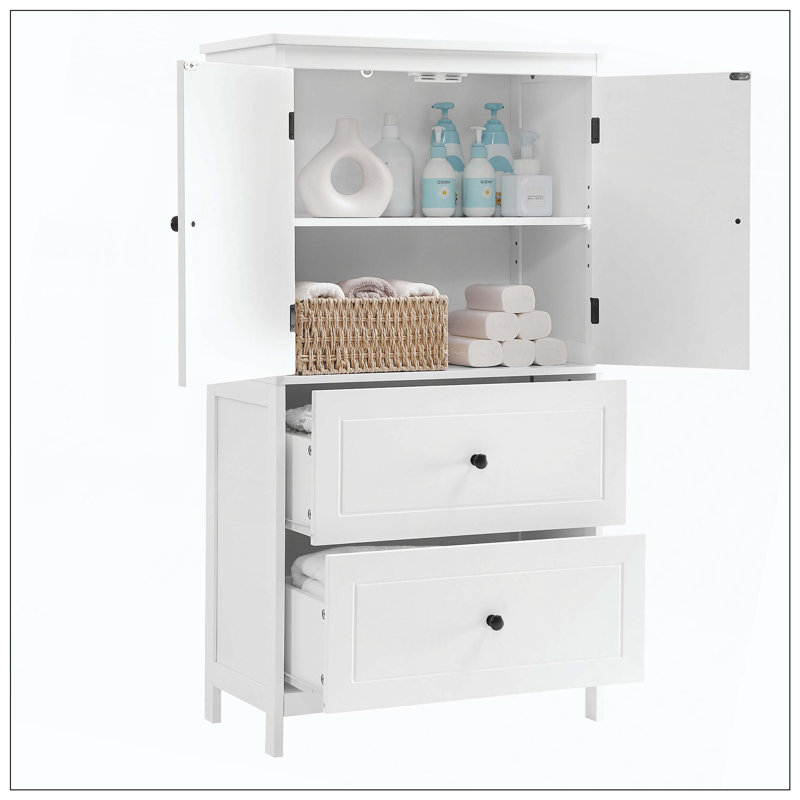 Bathroom Cabinet Two Doors Drawers Adjustable Shelf, White