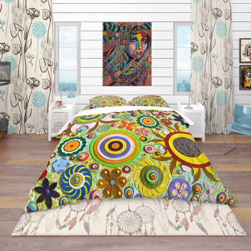 Ensemble de housse de couette bohème et éclectique, Housse de couette double / grand + 2 taies